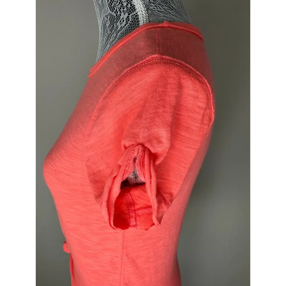 FREE PEOPLE We The Free Neon Orange Soft Raw Hem Crewneck Tee T-Shirt Top XS